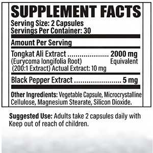 Cápsulas de Extracto de Tongkat Ali OEM ODM, GMP Halal, 60 Cápsulas Vegetarianas, Sin GMO, Sin Gluten, Suplemento Dietético - Product Image 3