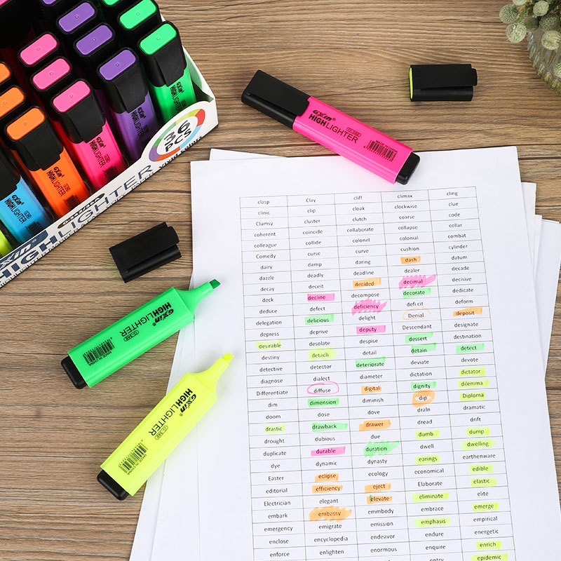 Gxin G-342/36A Wholesale Highlighter Pen Marker set of 36 pieces in six vivid colors Customized logo Highlighter Pen
