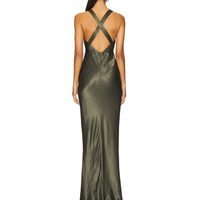 Robe longue d'été élégante en satin vert olive, taille naturelle, col en V profond, dos nu, tenue de soirée de luxe discrète, personnalisable ODM