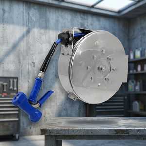 Stainless Steel Retractable Pre-Rinse Hose Reel with <b>Spray</b> Gun - Heavy Duty Wall <b>Mounted</b> Commercial Kitchen Washdown Hose Reel - Product Image 1