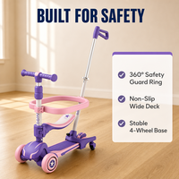 Trottinette Enfant Pliable Multifonctionnelle à Trois Roues avec Siège Amovible, Poignée de Poussée, Rotation à 360°, Roulements ABEC-7 – Populaire