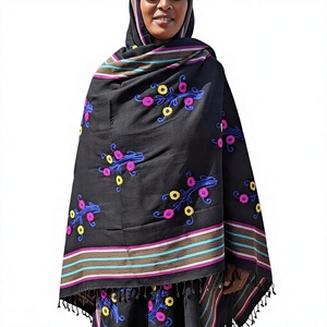 Wholesale Women Viscose <b>Shawl</b> Floral Embroidered Multicolor Striped Border Lightweight OEM ODM Custom - Product Image 1