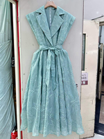 Nouvelle Robe Longue Midi Vintage Printemps-Été 2027 avec Col Revers, Broderies Florales Unies et Ceinture