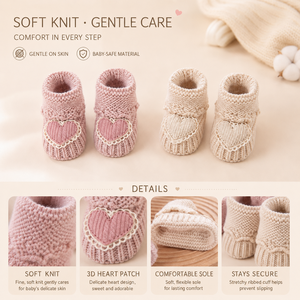 Chaussons en tricot pour bébé, chaussettes chaudes en <span class=keywords><strong>laine</strong></span> douce avec décoration en dentelle en forme de cœur, pour cadeau de naissance - Product Image 2