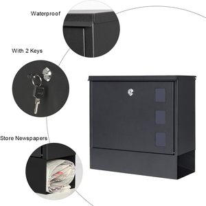 Factory Direct Large Capacity Black Waterproof Wall Mount Mailbox Metal <strong>Outside</strong> <strong>Letter</strong> <strong>Box</strong> with Key Lock for Front Door Fence - Product Image 3