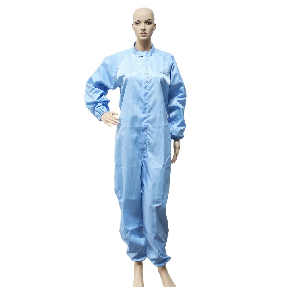 OEM Washable Dust Free Antistatic Polyester Jumpsuit Customized Color ESD Overcoat With Zipper ESD Coverall