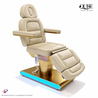 Lit de beauté de salon de luxe à 4 moteurs, lit électrique pour le visage, base dorée, chaise pour les cils, table de massage inclinable et lit pour les cils