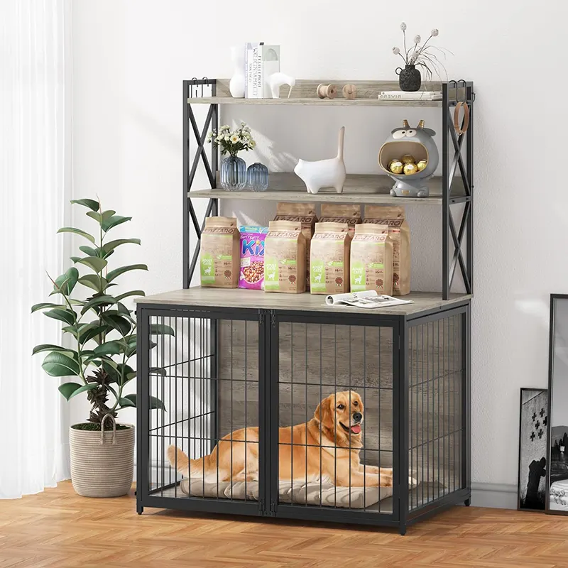 Wooden Pet Crate Furniture Decorative Style Steel Tube Structure Pet Crate House For Large Medium Small Dog