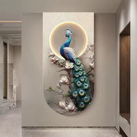 Peinture décorative de paon de luxe moderne et légère Art mural d'allée de couloir à sens élevé Applique murale d'entrée à LED