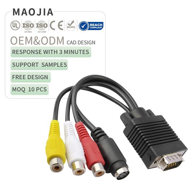 VGA 15-Pin Male to 4-Pin S-Video 3 RCA (Yellow/ White/ Red) Jack Female Composite AV TV Out Adapter Converter Video Cable 10cm
