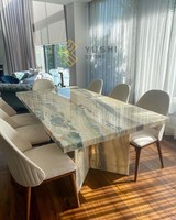 Table à manger en onyx vert translucide naturel YUSHI pour la maison, le bureau, le restaurant, l'appartement ou l'hôtel