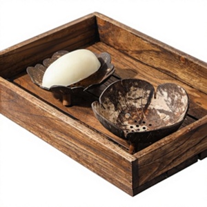 Natural <b>Coconut</b> Shell Soap Dish Holder/Tray Laser Engraved Logo Waterproof Suction <b>Cup</b> Mount Toilet Bathroom Use Eco2go Vietnam - Product Image 1