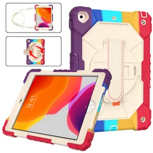 견고한 아이 케이스 iPad 10.2 인치 2019/2020/2021 7th/8th/9th Gen 연필 홀더 손 어깨 스트랩 Shockproof 커버