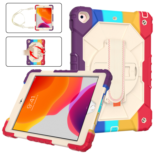 Rugged Kids Case for iPad 10.2 Inch 2019/2020/2021 7th/8th/9th Gen With Pencil Holder Hand Shoulder Strap  Shockproof Cover