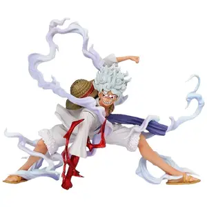 17.5cm Figuras De 1 Pieced Sun God Nika Gear 5 Monkey D. Luffy Squat Posture Awakening White Hair Action Figure Model Toys