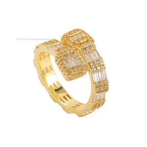 Hip Hop T-square Zircon <b>Ring</b> Opening Geometric <b>Ring</b> Copper Micro-<b>set</b> Men's and Women's Fashion Accessories - Product Image 2