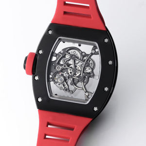 2026 New Wine <b>Red</b> Ceramic Tonneau Unisex Men Watch – Luxury Skeleton Tourbillon, Rubber Strap, Business Waterproof Automatic - Product Image 2