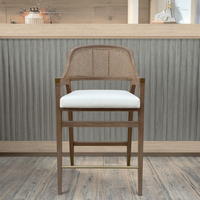 HLM105 Chaise de salle à manger et tabouret de bar haut en bois massif de style côtier français Edward, avec revêtement en rotin, pour restaurant et cuisine
