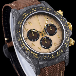 <span class=keywords><strong>Reloj</strong></span> de Pulsera Cronógrafo de Carbono Forjado Negro Maestro, Esfera Redonda Estilo Desierto, <span class=keywords><strong>Reloj</strong></span> de Expedición para Hombre - Product Image 2