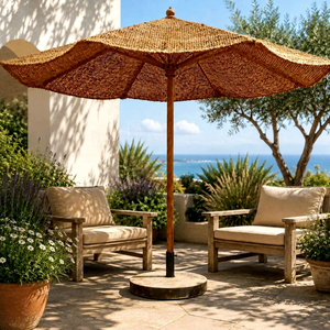 Eco2go Vietnam Premium Artisanal Coir <b>Parasol</b> Umbrella | 100% Natural Frost-Resistant UV-Protected Wood Rustic Outdoor Courtyard - Product Image 1