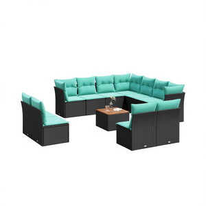 Set Divano da Esterno in Polyrattan Nero 12 Pezzi con Cuscini - Collezione Elegante di Sedute per Esterni - Product Image 1