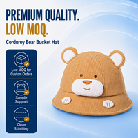Sombrero de Pescador de Pana para Bebés con Logotipo Personalizado, Diseño 3D de Cara de Oso, Etiqueta Privada OEM, para Niños, Tiendas Boutique