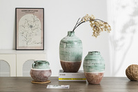 Nouveautés 2026 Vases de sol en céramique verte faits à la main, pots à gingembre rustiques en porcelaine pour la décoration intérieure et les solutions de rangement