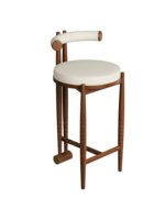 Tabouret de bar design en bois massif de style mid-century, dossier haut, créatif, minimaliste, commercial, mobile, pour hall d'accueil et réception