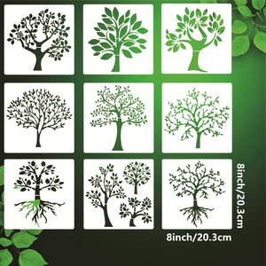 9 Pcs Réutilisable 8 Pouces <span class=keywords><strong>Arbre</strong></span> de Vie <span class=keywords><strong>Pochoir</strong></span> Bois Brûlant et <span class=keywords><strong>Peinture</strong></span> Gabarit de Dessin en Plastique pour Bois - Product Image 2