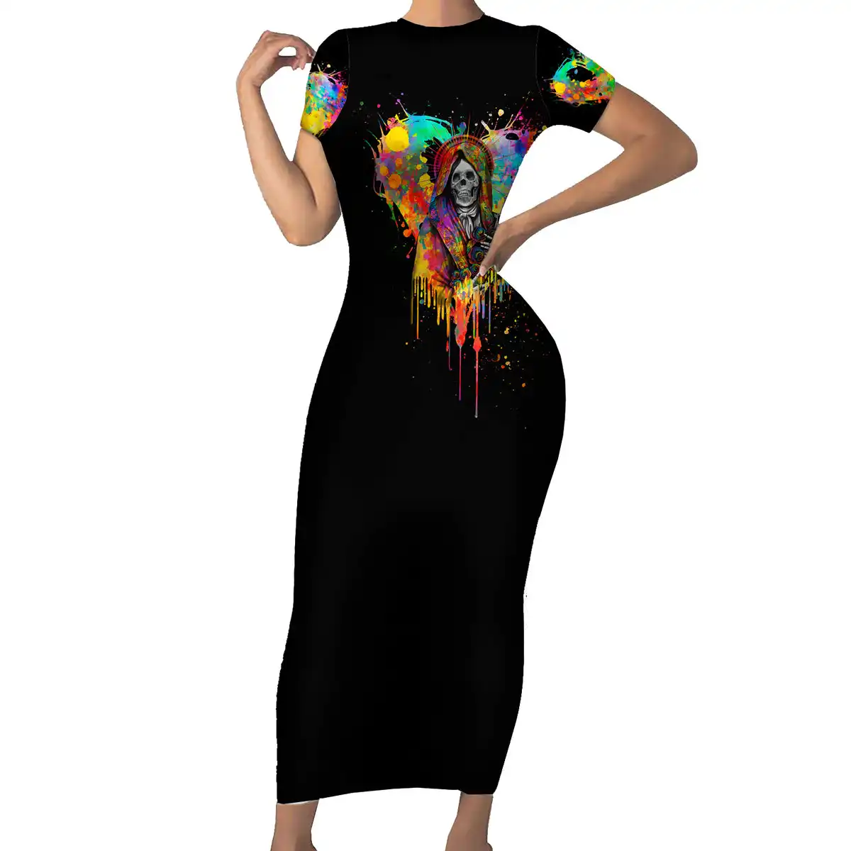 अपने डिज़ाइन को कस्टम करें प्राइड मंथ रेनबो लव स्टाइल लव इज़ लव प्राइड बॉडीकॉन ड्रेस शॉर्ट स्लीव महिलाओं की ड्रेस