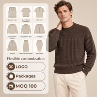 Pull d'hiver personnalisé pour homme, col rond, motif torsadé, style Old Money & Preppy, logo sur le devant