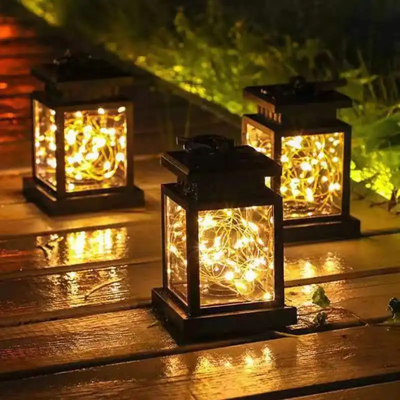 Outdoor Garden Hanging Waterproof Antique Retro Rechargeable Decorative Solar Lantern Lamp