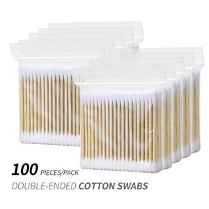 GLAMLASH 100 Uds maquillaje de doble cabeza herramienta de cuidado de la salud Punta de madera nariz orejas limpieza hisopo de algodón - Product Image 1