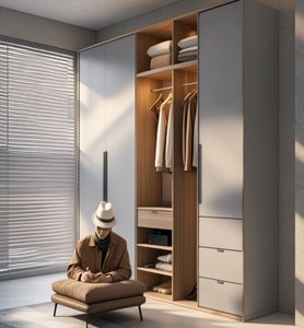 Organiseur de vêtements sur mesure pour armoire, laque imitation bois, stratifié mélaminé, meuble de chambre à coucher avec éclairage LED - Product Image 2