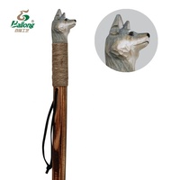 Canne de marche en bois sculptée à la main avec tête d'animal, 122 cm, pour le camping en plein air