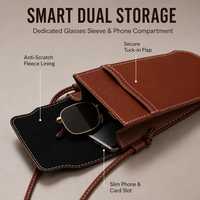 Étui à lunettes en cuir à bandoulière avec pochette pour téléphone et cordon de cou, étui à lunettes de soleil personnalisé pour le voyage