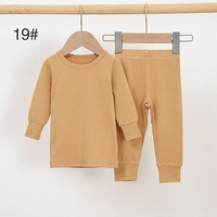Grosir Set piyama lengan pendek bayi dari bambu, Set baju tidur bayi kerah bulat warna polos Super lembut musim panas untuk bayi