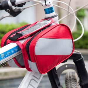 Bolsa para tubo superior de bicicleta Xcb223, lona roja con bolsillo para teléfono, montaje de liberación rápida para ciclismo, almacenamiento en el cuadro de bicicleta de montaña - Product Image 1