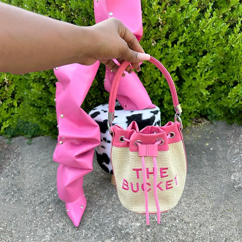 IDOIT最新のイブニングバッグ女性のハンドバッグと財布のための取り外し可能なショルダーストラップ付きのトレンディなブランドデザイナー織りバケットバッグ
