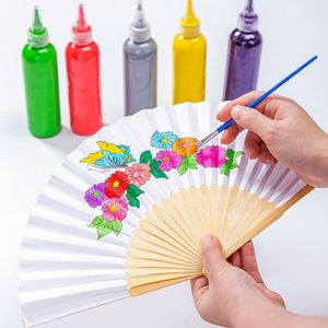 Wholesale STOCK DIY Wedding Child Festival <b>Folding</b> Bamboo Handfan Wooden Hand Held White Paper Fans - Product Image 6