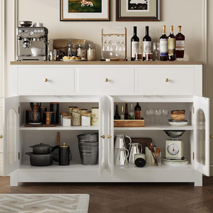 Buffet en bois <span class=keywords><strong>blanc</strong></span> sur mesure avec portes cannelées, 3 tiroirs, armoire de rangement moderne, meuble de salle à manger en mélamine - Product Image 3