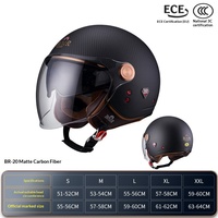 Casco Abierto BEON BR20 con Carcasa de Fibra de Carbono, Doble Visor Anti-UV, Homologado ECE, Estilo Harley, para Todas las Estaciones