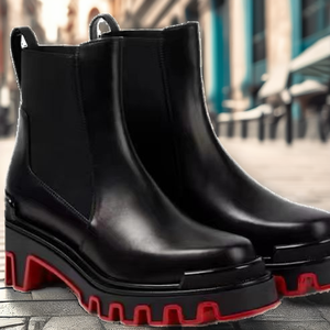 Botas Chelsea de Moda para Mujer, Cómodas, de Tacón Alto y Bajo, con Suela Gruesa, Diseño Sólido, Parte Superior de Cuero Vacuno, Cierre Deslizante - Product Image 2