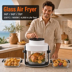 Glass Bowl <b>Air</b> Fryer Ovens 8-in-1 Non Toxic Visual Cooking Portable <b>Air</b> Fryer with Removable Glass <b>Basket</b> 150-450F CE - Product Image 1