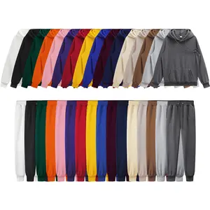 16 Colors Men's Customized Logo Pullover Knitted Hoodie Blank Polyester Sweatpants And Hoodie Sets