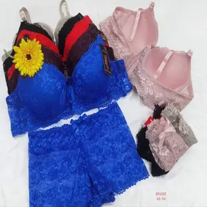 2.23 Dollar Model AHX001 Size 42-52 Big Cup Embroidered Plus Size Women Bra Brief Sets With Boxer Panties