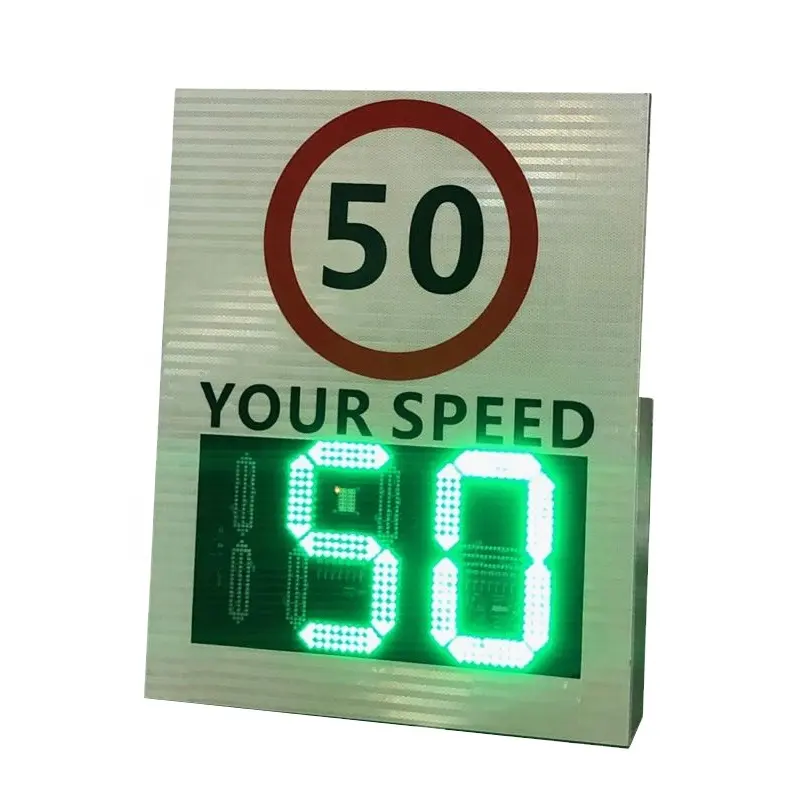 Sinal de velocidade de radar vermelho e verde, exibição do detector de velocidade solar ou indicador de velocidade ac