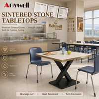 Table à manger écologique en pierre frittée avec bord en aluminium carré sur mesure, design moderne, 4 places