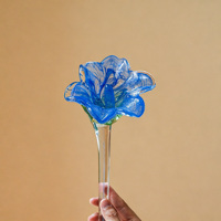 Ornamen Bunga Lily Kaca Mewah Buatan Tangan, Ringan, Berlapis Glasir, Dekorasi Ruang Tamu, Bunga Awet Buatan, Gaya Mewah