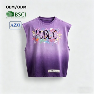 Camiseta sin mangas OEM/ODM vintage con estampado tie-dye de 230GSM, etiqueta impresa, serigrafía, estampado de grafiti personalizado y abertura de manga holgada - Product Image 1